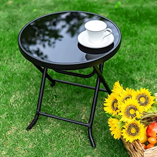 Captiva Designs Outdoor Side Tables-Foldable Patio Side Table with Tempered Glass Table Top and H... | Amazon (US)