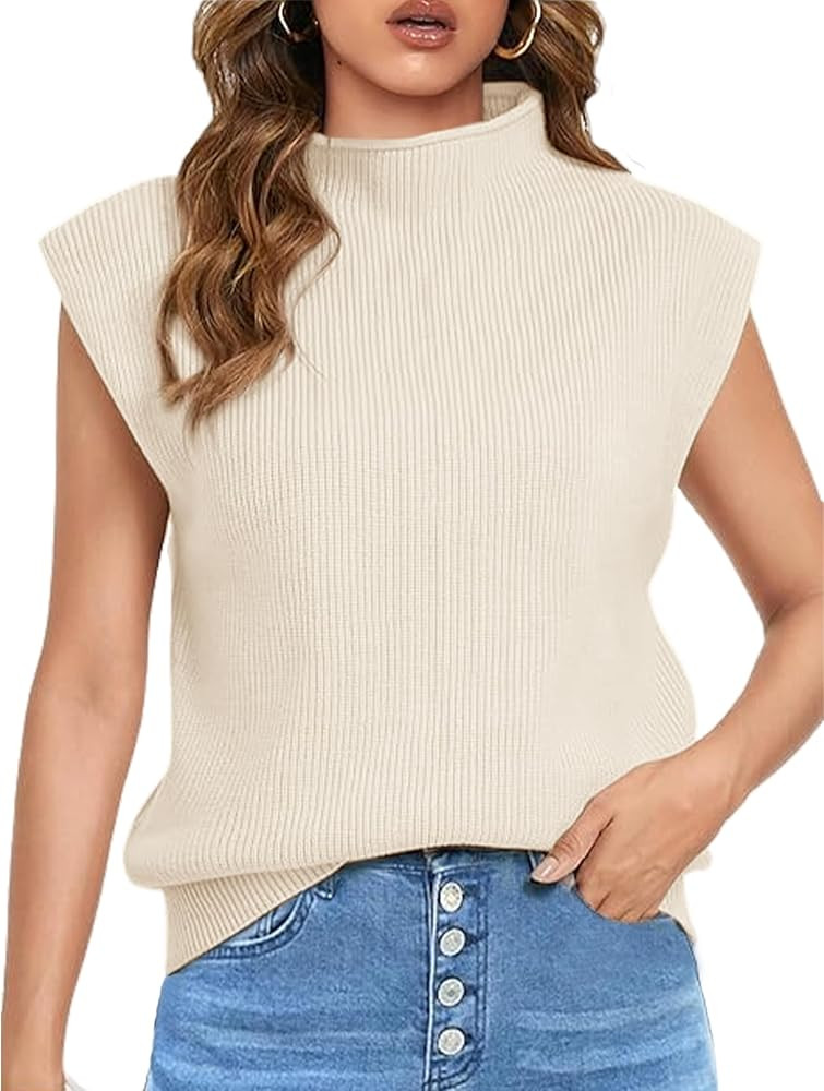 Himosyber Women's Solid Sleeveless Vest Elegant High Neck Stretchable Cap Sleeve Knit Sweater Top... | Amazon (US)