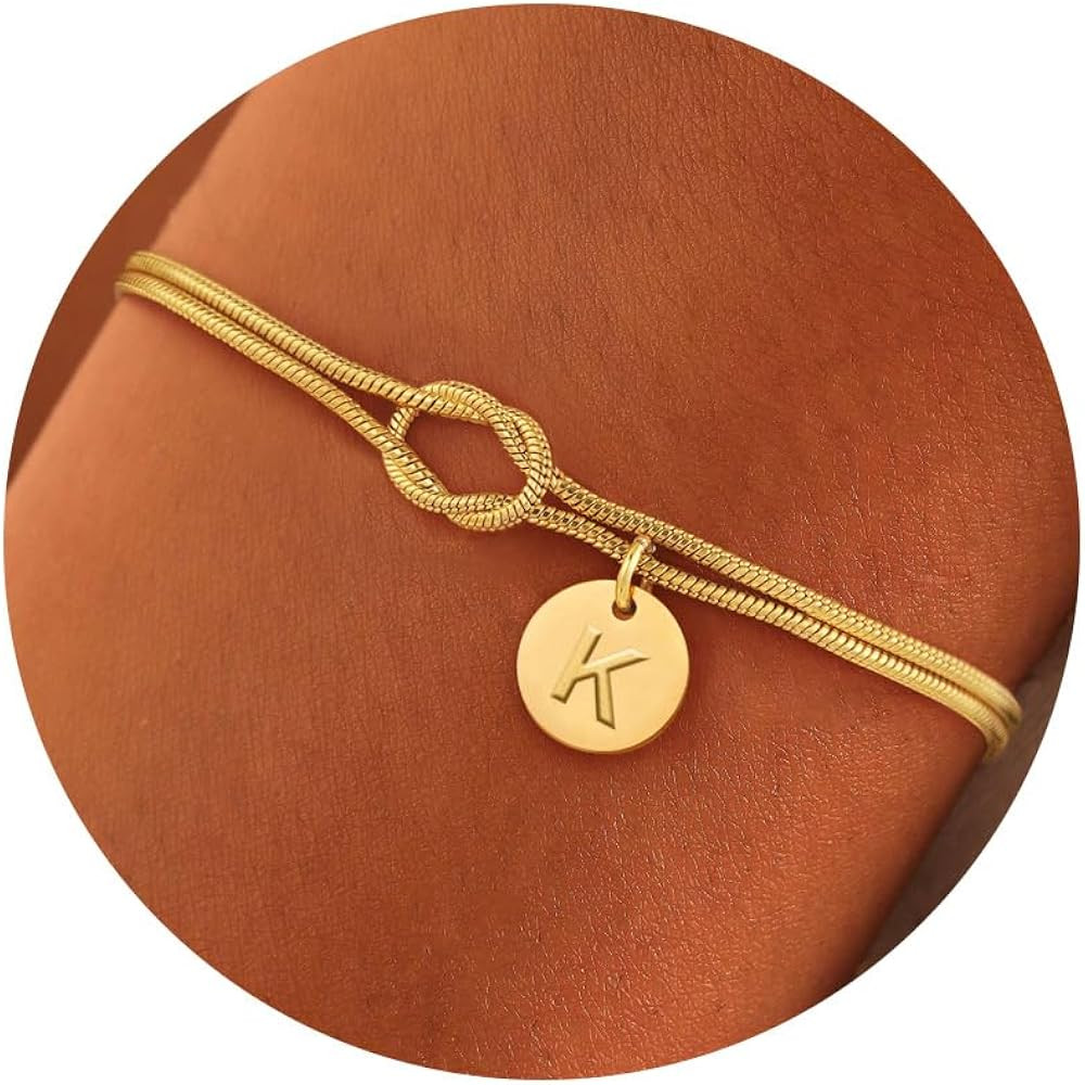 Turandoss Gold Initial Bracelets for Women Girls Christmas Gifts - 14K Gold Plated Love Knot Lett... | Amazon (US)