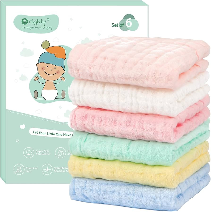 Orighty Muslin Baby Washcloths Pack of 6 - Soft Face Cloths for Newborn, Absorbent Baby Bath and ... | Amazon (US)
