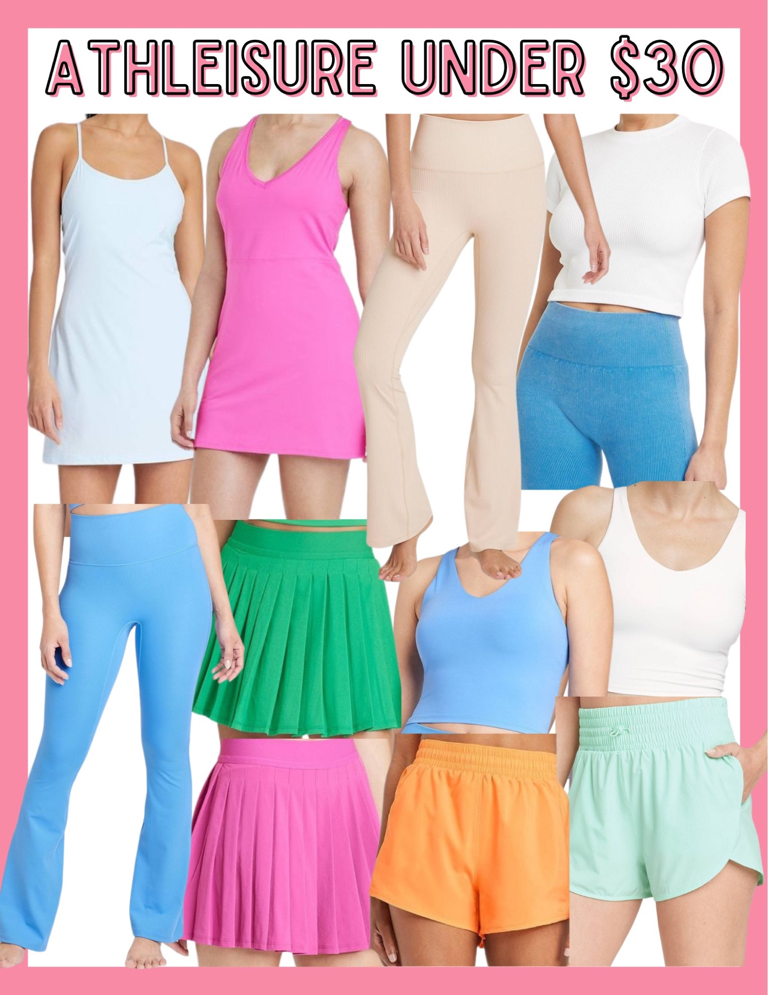 Pink tennis dress / lululemon align tank dupe / lululemon align flare pants dupe / pink tennis skirt / orange shorts / ribbed flare leggings 

#LTKFind #LTKstyletip #LTKunder50