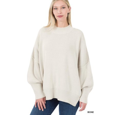 Zenana Cozy Side Slit Oversized Mock Neckline Sweater - Rosa Apparel | Walmart (US)
