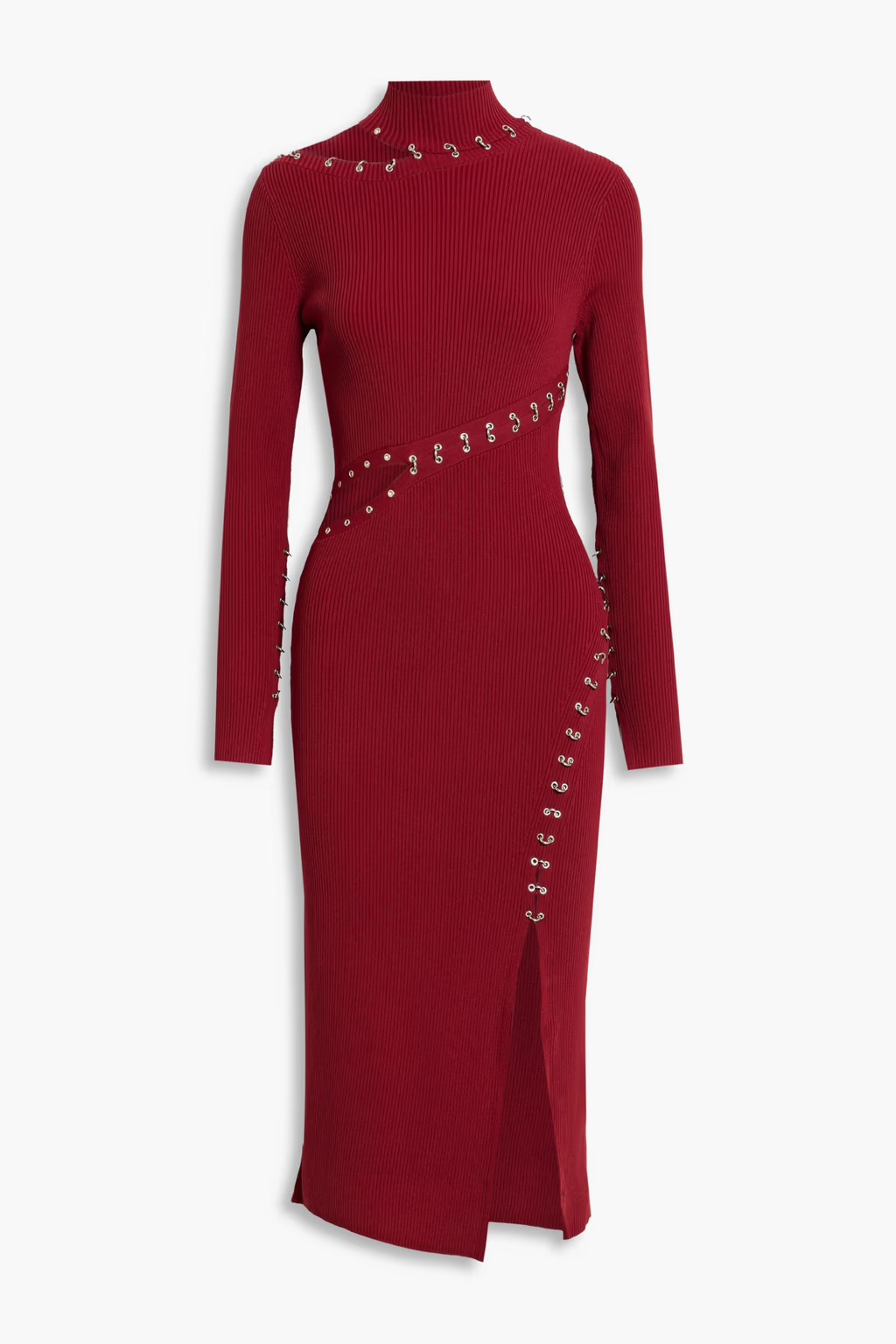 Saba cutout ring-embellished ribbed-knit turtleneck midi dress | The Outnet (US and CA)