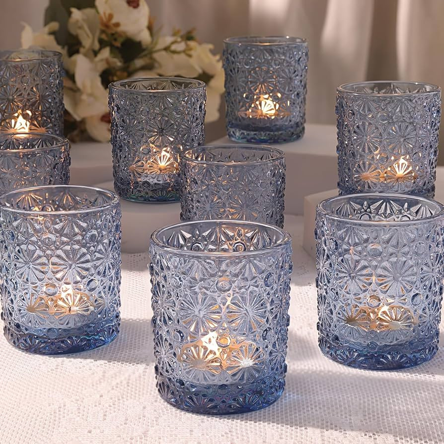 Lanttu 12 Pack Blue Votive Candle Holders 2.2"*2.6" Tealight Candle Holder | Amazon (US)