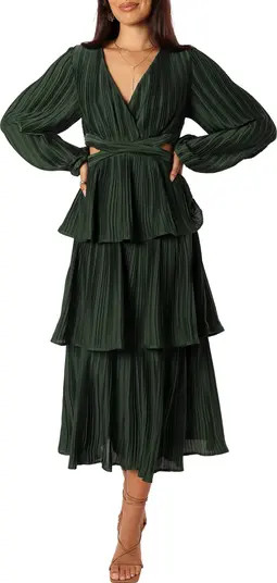 Pippa Side Cutout Long Sleeve Tiered Midi Dress | Nordstrom