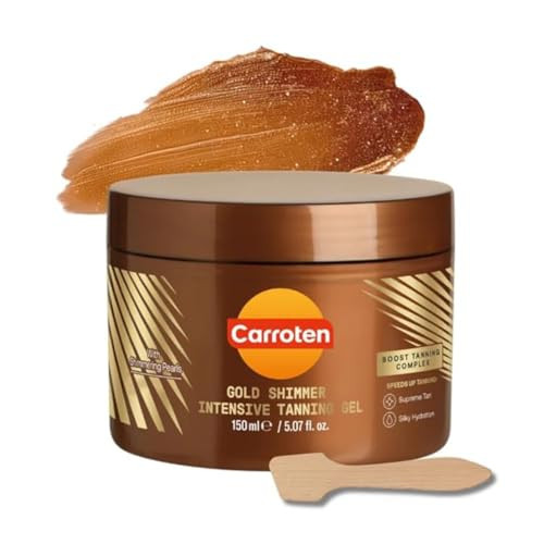 Carroten Gold Shimmer Tanning Gel | Browning Tan Accelerator | Non-Greasy, Water-Resistant with Carrot & Coconut Oil | Vitamin A & E For Moisture & Hydration | 5 Fl Oz + Spatula | Amazon (US)