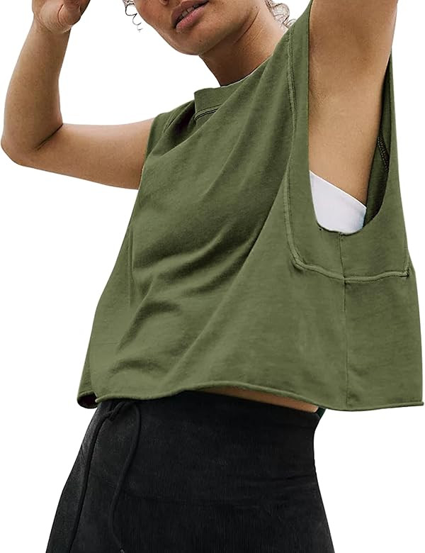 HUGOOME Women Workout Tank Tops Oversized Crop Sleeveless Tee Loose Fit Boxy Basic Yoga Active Su... | Amazon (US)