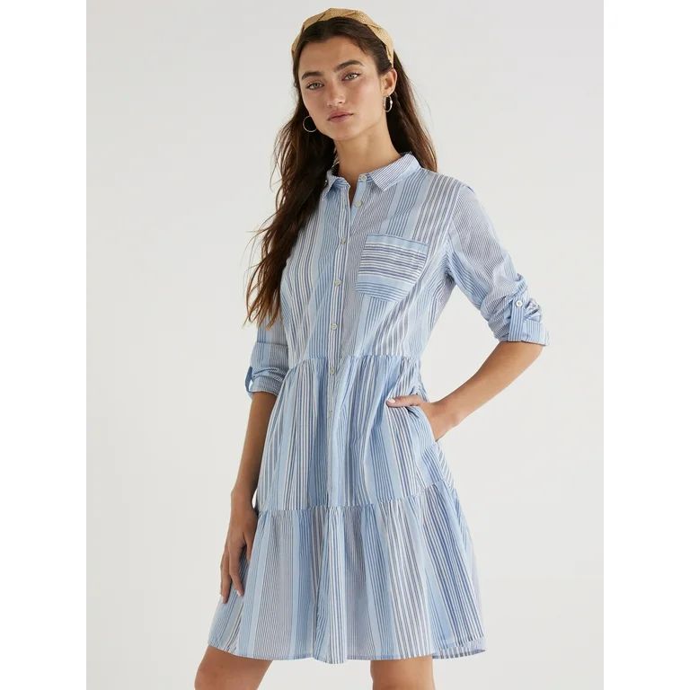 Time and Tru Women's Mini Shirt Dress with Long Sleeves, Sizes XS-3XL - Walmart.com | Walmart (US)