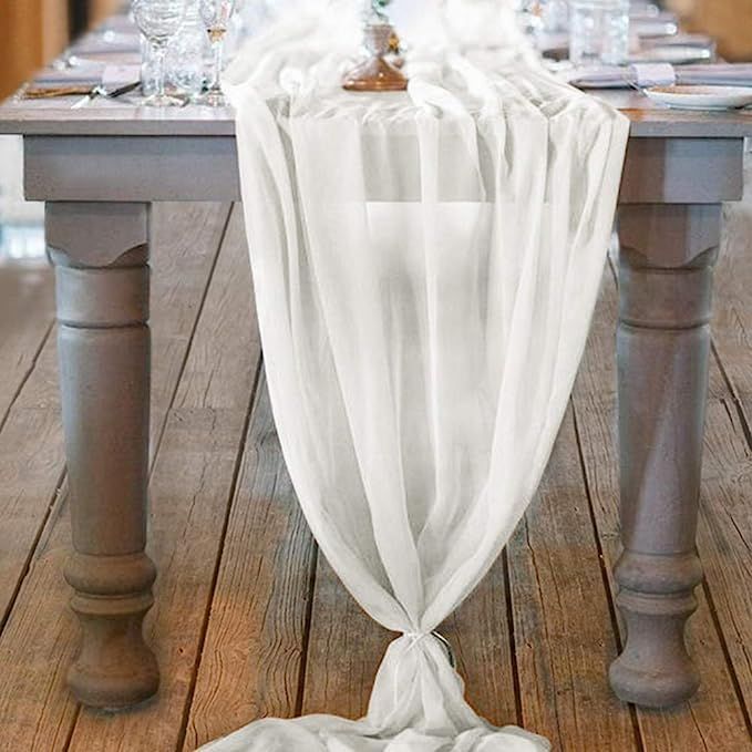 Socomi 10ft Ivory Chiffon Table Runner 29x120 Inches Romantic Wedding Runner Sheer Bridal Party D... | Amazon (US)