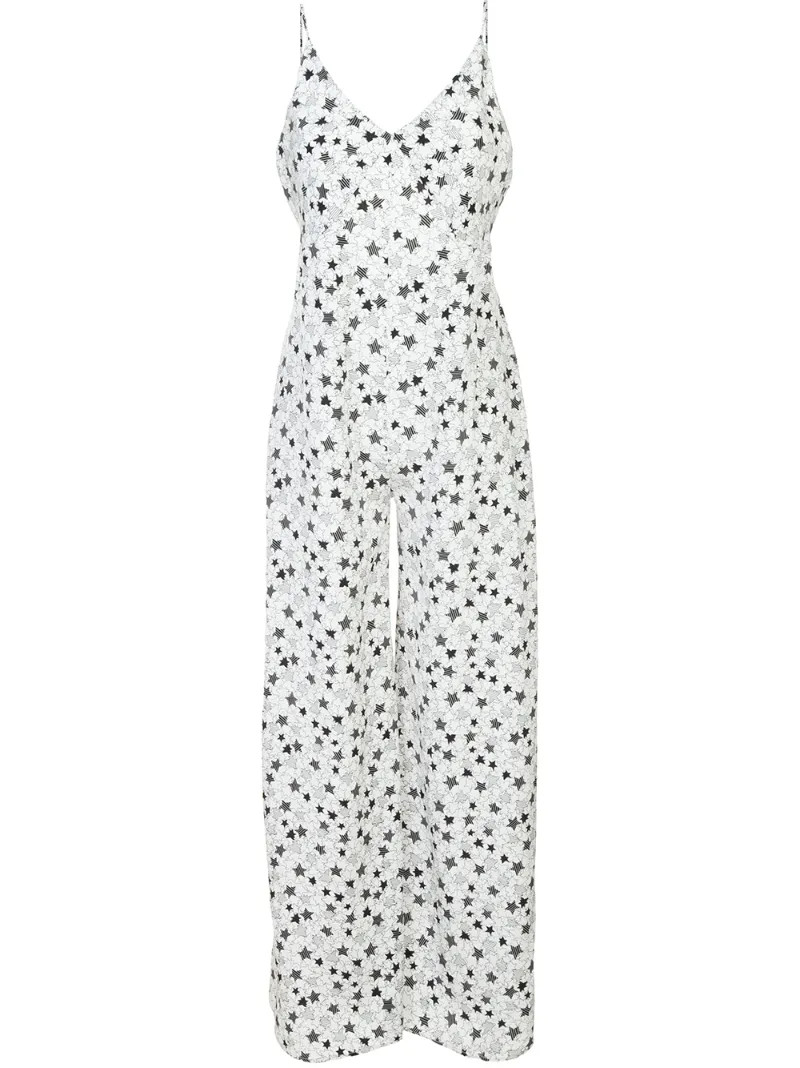 Fleur Du Mal - Bias star print jumpsuit - women - Silk - L, White, Silk | FarFetch US