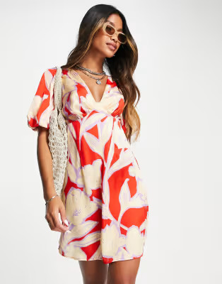 Topshop large outlined floral mini tea dress in red | ASOS | ASOS (Global)