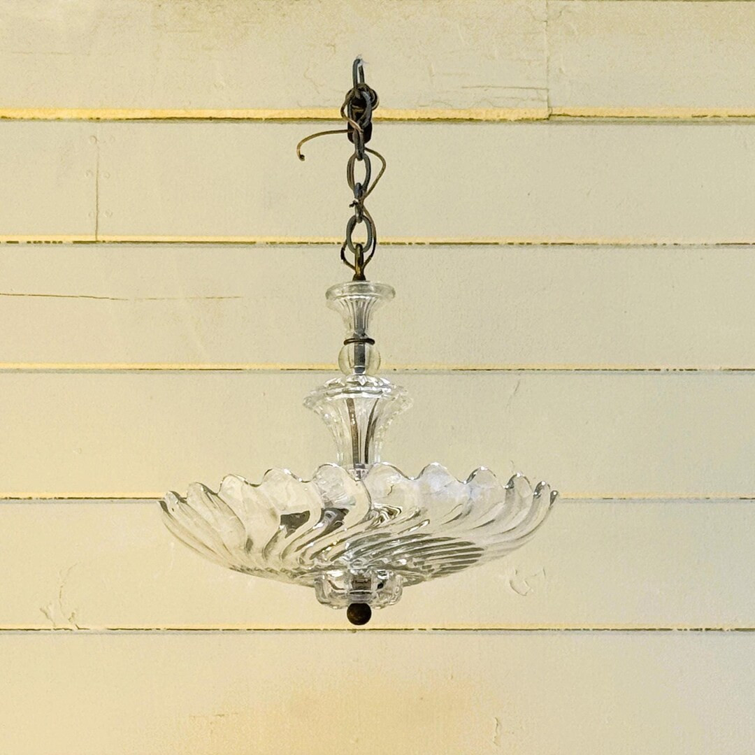 Vintage Swirled Glass Hanging Light Fixture on Chain Ceiling Mount Chandelier 1930's Art Nouveau ... | Etsy (US)