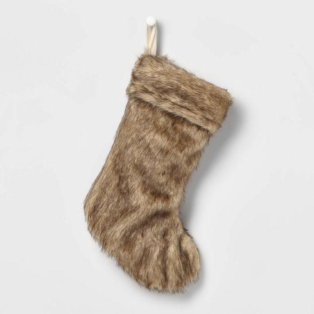 Faux Fur Christmas Stocking Light Brown - Wondershop™ | Target
