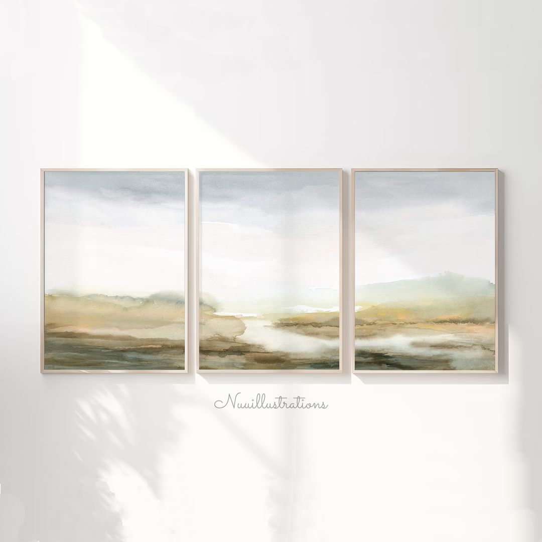 Landscape Printable Wall Art Abstract Misty Landscape Minimal Print Set Downloadable Watercolor N... | Etsy (US)