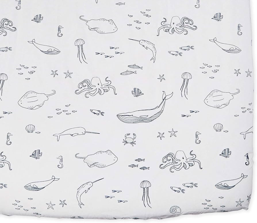 Pehr Crib Sheet, Life Aquatic Boy Marine Blue, Multicolor | Amazon (US)