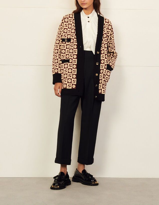 Long coatigan with jacquard pattern | Sandro Paris (US)