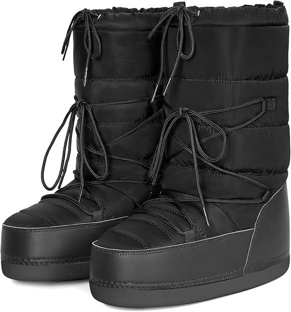 Womens Winter Snow Boots Mid Calf Anti-Slip Boots with Warm Lining Lace-up Outdoor Shoes | Amazon (US)