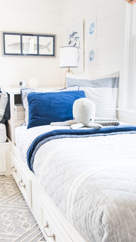 Shared boys bedroom, coastal style, nautical themed, blue and white bedding, Pottery Barn for Kids

#LTKkids #LTKhome