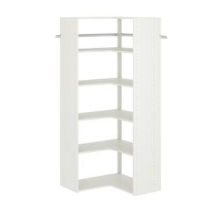 30 in. W White Corner Unit Wall Mount 6-Shelf Wood Closet System | The Home Depot
