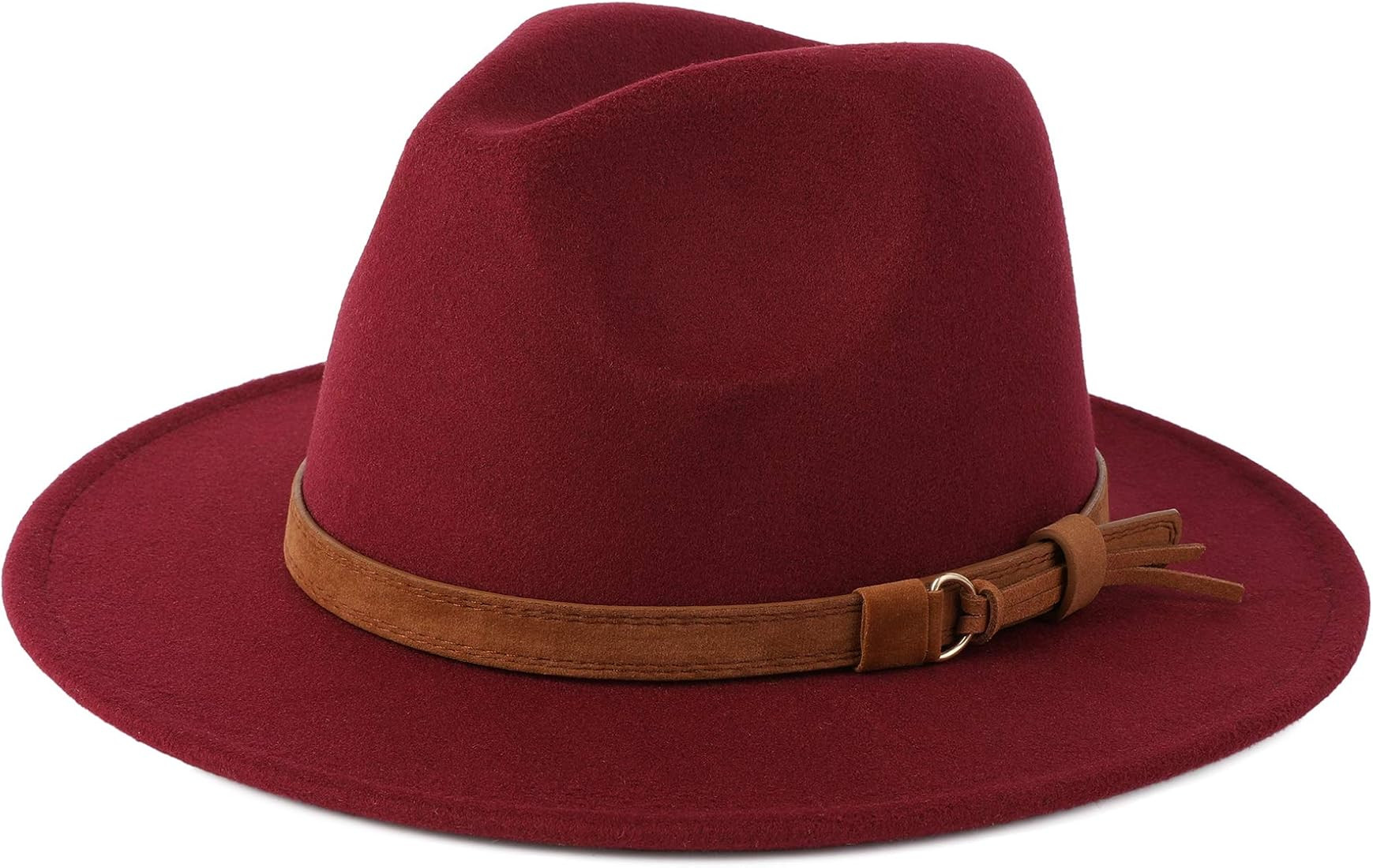 Classic Wide Brim Women Men Fedora Hat with Belt Buckle Felt Panama Hat | Amazon (US)