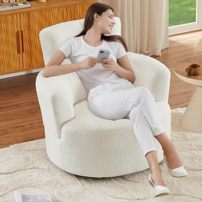 CAVINAS Polyester Swivel Accent Chair with Adjustable Headrest,Modern Round Upholstered Swivel Living Room Chairs,Reading Chairs for Living Room,Cream | Target