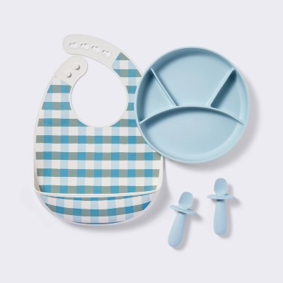 Mealtime Giftset - 4pc - Blue - Cloud Island™: Silicone, Solid Pattern, BPA-Free | Target