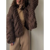 Cable Knit Cardigan, Chunky Wool Crochet Cardigan | Etsy (US)