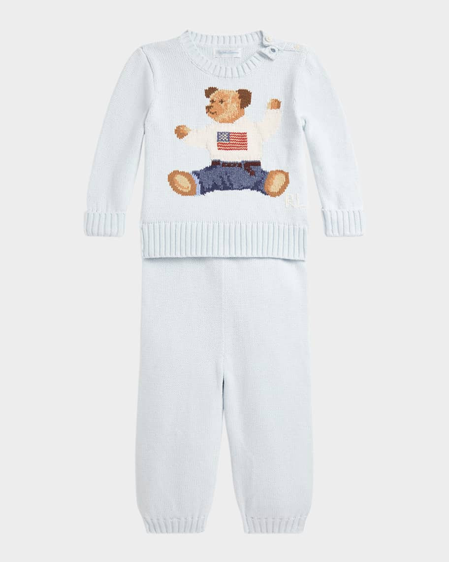 Ralph Lauren Childrenswear Boy's Flag Bear Intarsia Knit Sweater and Pants Set, Size 3M-24M | Neiman Marcus