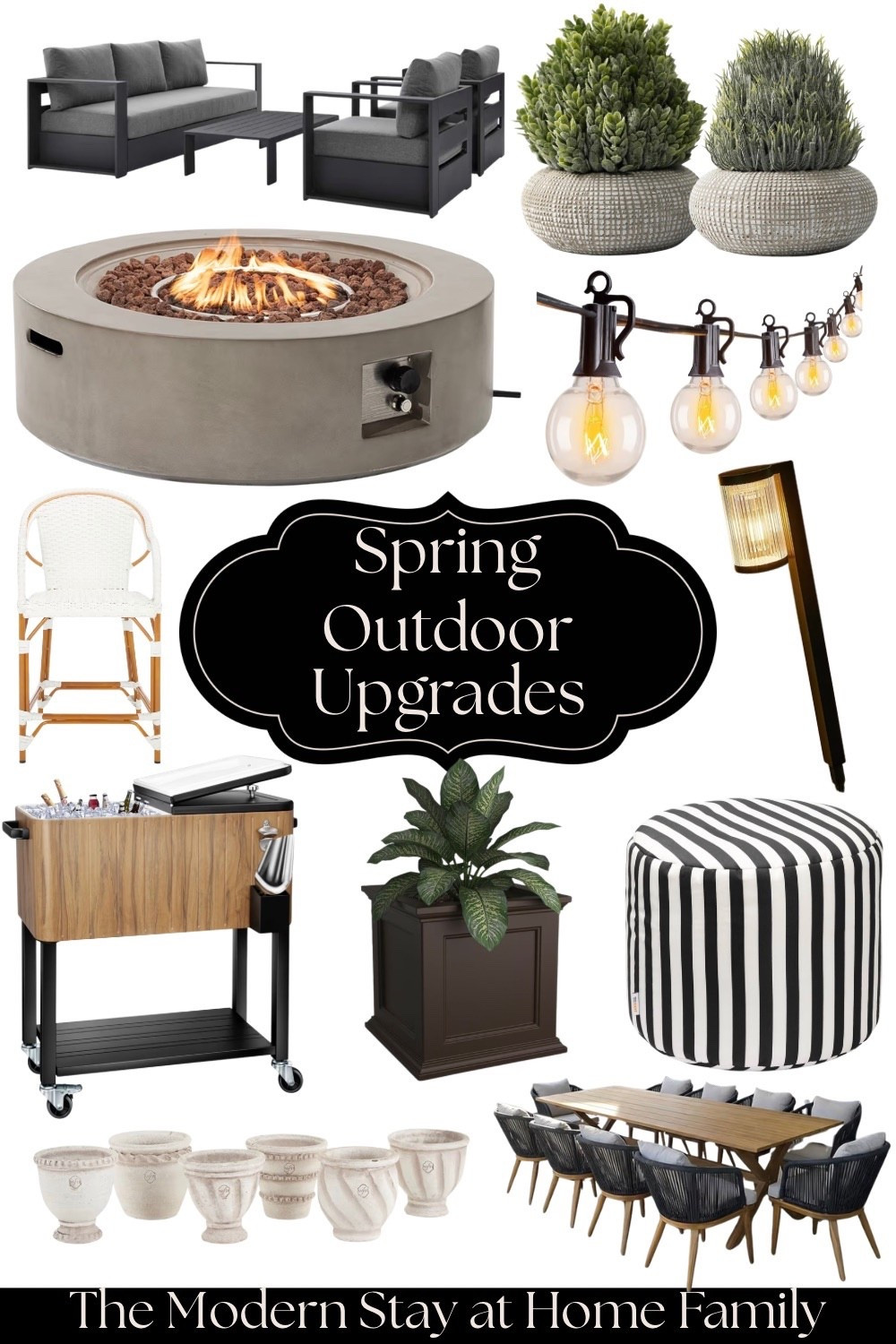 Spring is here and it’s time to refresh your outdoor space with the prettiest, most functional upgrades 🌿✨ Think cozy nights around a modern fire pit, ambient string lights for that warm glow, and stylish patio furniture that instantly elevates your backyard. I’m loving the mix of neutral textures, black and white accents, and natural tones—perfect for creating a chic, inviting outdoor living space. Add in a rolling cooler for hosting, a striped umbrella for shade, and versatile seating like poufs and bar stools for the ultimate spring and summer setup. Whether you’re entertaining or just soaking up slow mornings outside, these outdoor finds make it feel like a true extension of your home.

spring outdoor decor, patio furniture, outdoor living space, backyard ideas, outdoor entertaining, fire pit table, patio string lights, outdoor cooler cart, patio seating, outdoor sofa set, modern patio furniture, outdoor bar cart, patio umbrella, black and white outdoor decor, neutral outdoor decor, backyard upgrade ideas, outdoor hosting essentials, patio styling, outdoor pouf, spring patio refresh

#LTKHome #LTKSeasonal #LTKSaleAlert