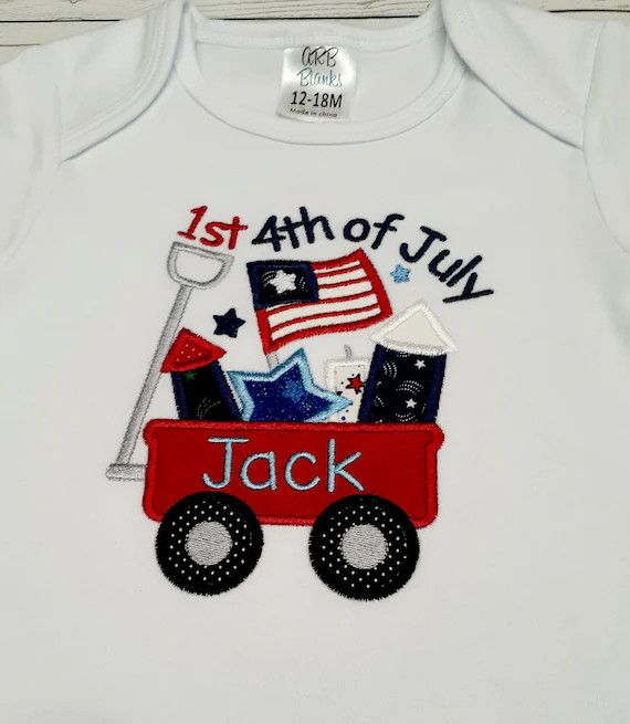 Baby's First 4th of July Wagon applique bodysuit, personalized embroidery | Etsy (US)