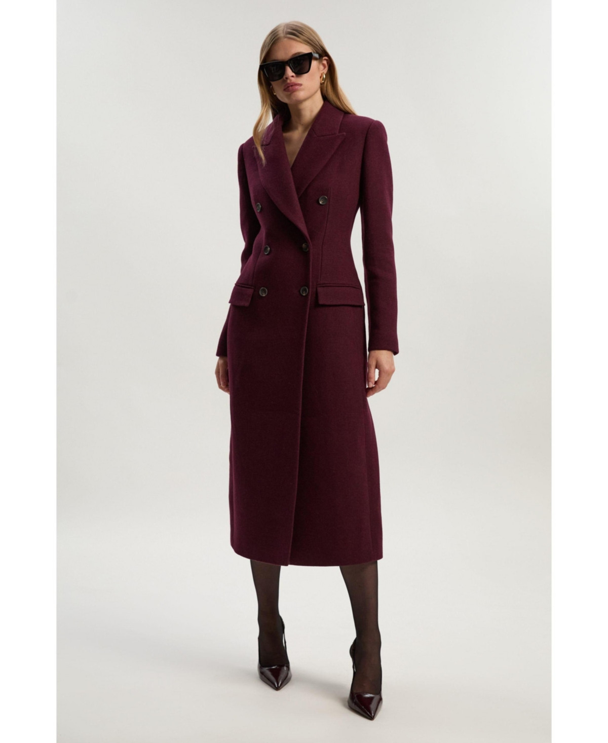 Karen Millen Women's Double Breasted Tailored Midi Coat - Burgundy | Macy's