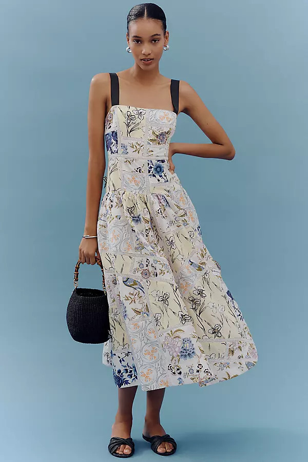 Cotton Sleeveless Square-Neck Tile Printed Midi Dress | Anthropologie (US)
