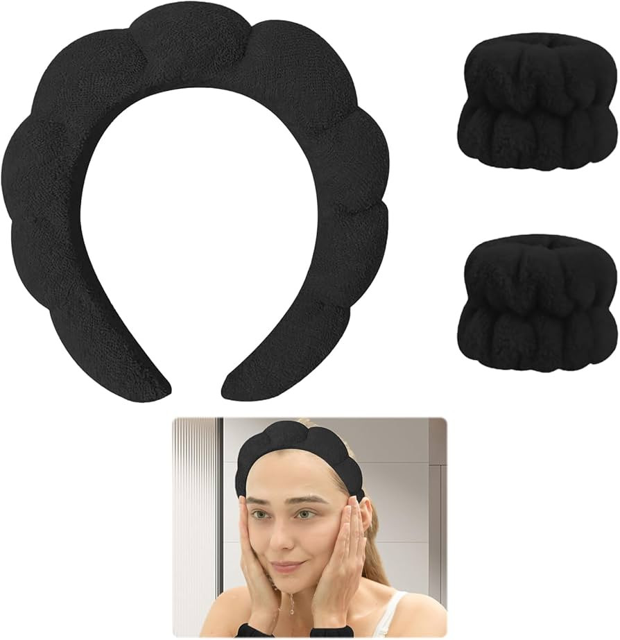 Puffy Makeup Headband,3 PCS Headband and Wristband Set for Washing Face,Spa Headband Skincare Hea... | Amazon (UK)