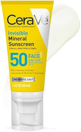 CeraVe Invisible Mineral Sunscreen SPF 50, Face Sunscreen for Sensitive Skin With Zinc Oxide & Ti... | Amazon (US)