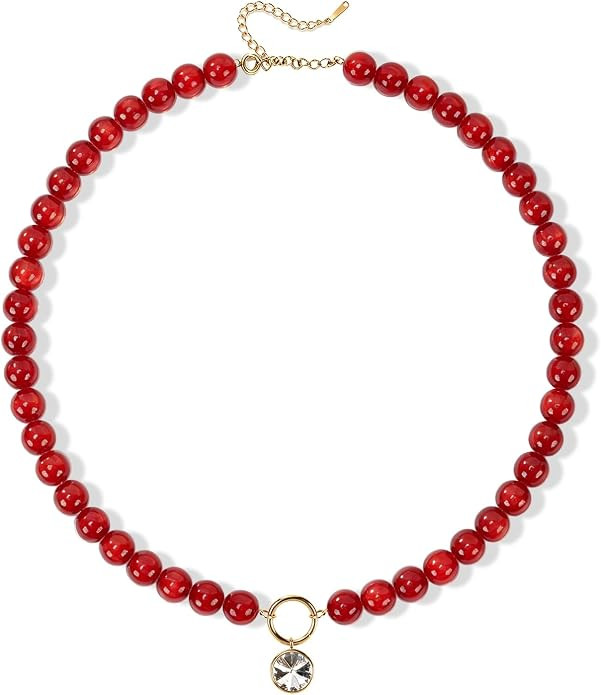 EJU Beaded Gemstone Necklace for Women, Bohemian Choker, Handmade, Colorful, Summer Beach Jewelry | Amazon (US)