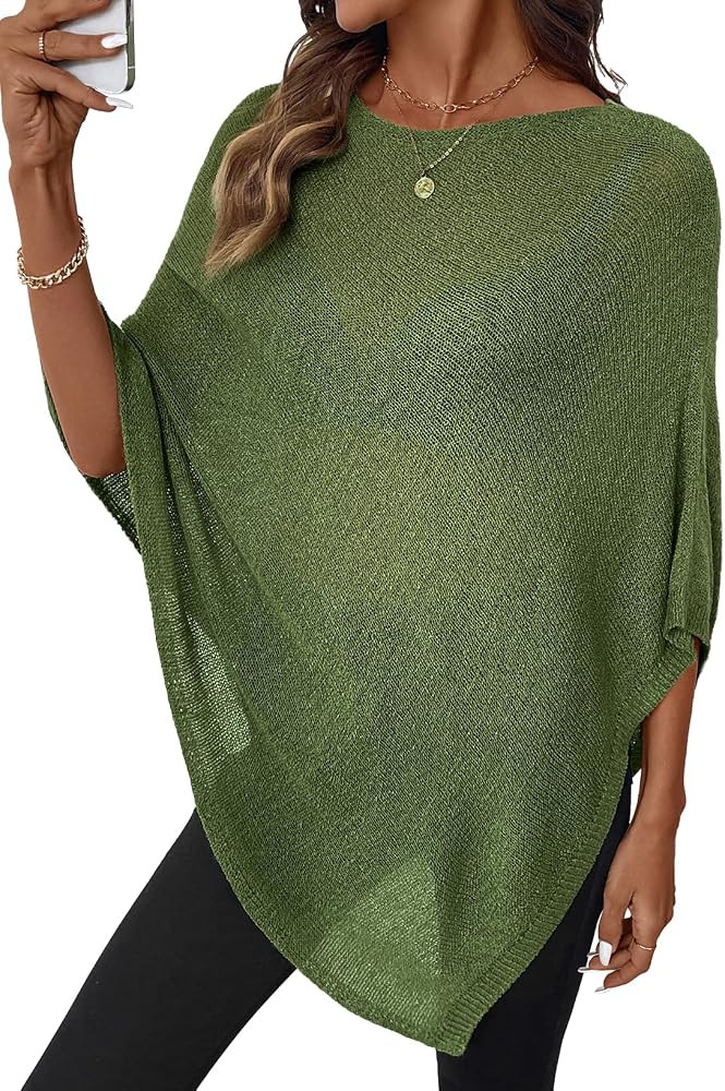 SHEWIN Womens Sheer Knit Poncho Crochet Summer Tops See Through Mesh Spring Sweaters Beach Cover ... | Amazon (US)