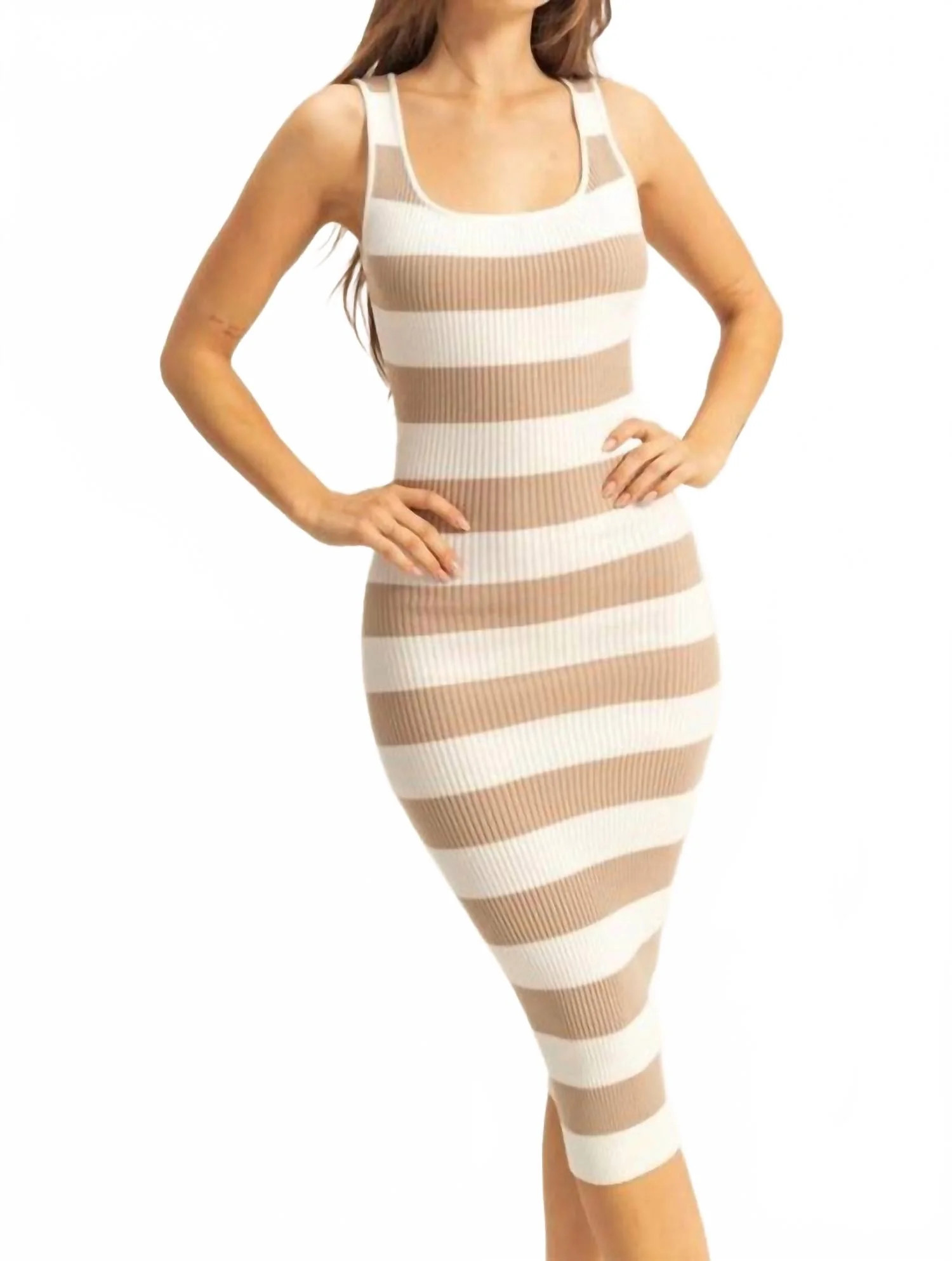 Haley Striped Color Bodycon Maxi Dress In Taupe | Shop Simon