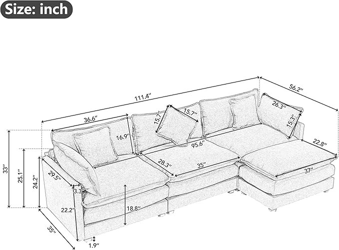 Minimalist Convertible Modular Sectional Sofa with Movable Ottoman Set, Comfort Chenille Upholste... | Amazon (US)