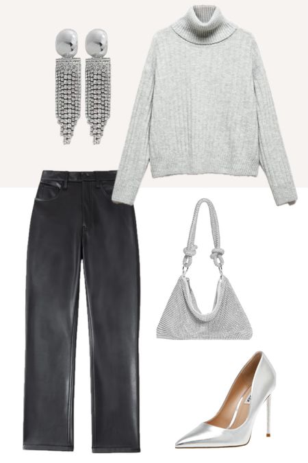 Outfit inspo, Date night outfit, silver and black outfit, leather pants outfit, styling leather pants, grey sweater outfit, silver heels outfit, holiday party outfit 

#LTKstyletip #LTKparties #LTKHoliday