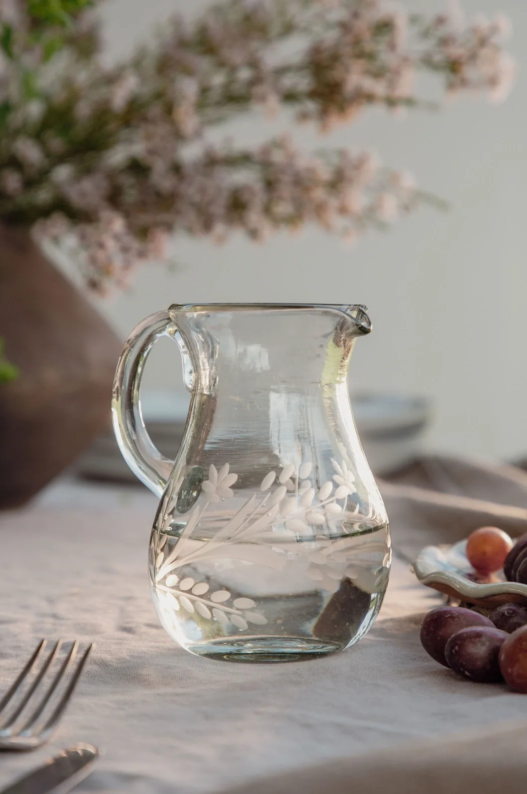 Hand-Etched Blown Petite Pitcher | Cottage and Key