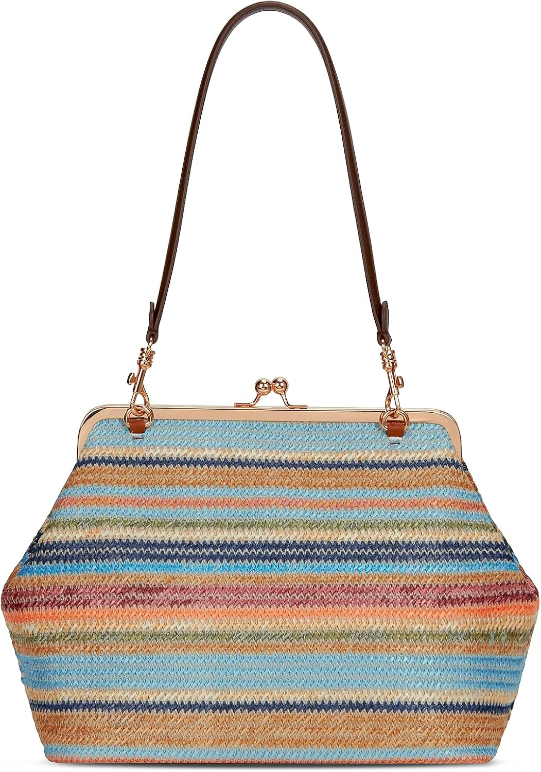 Straw Large Women's Kiss Lock Bag Kiss Clasp Tote Purse Clutch | Amazon (US)