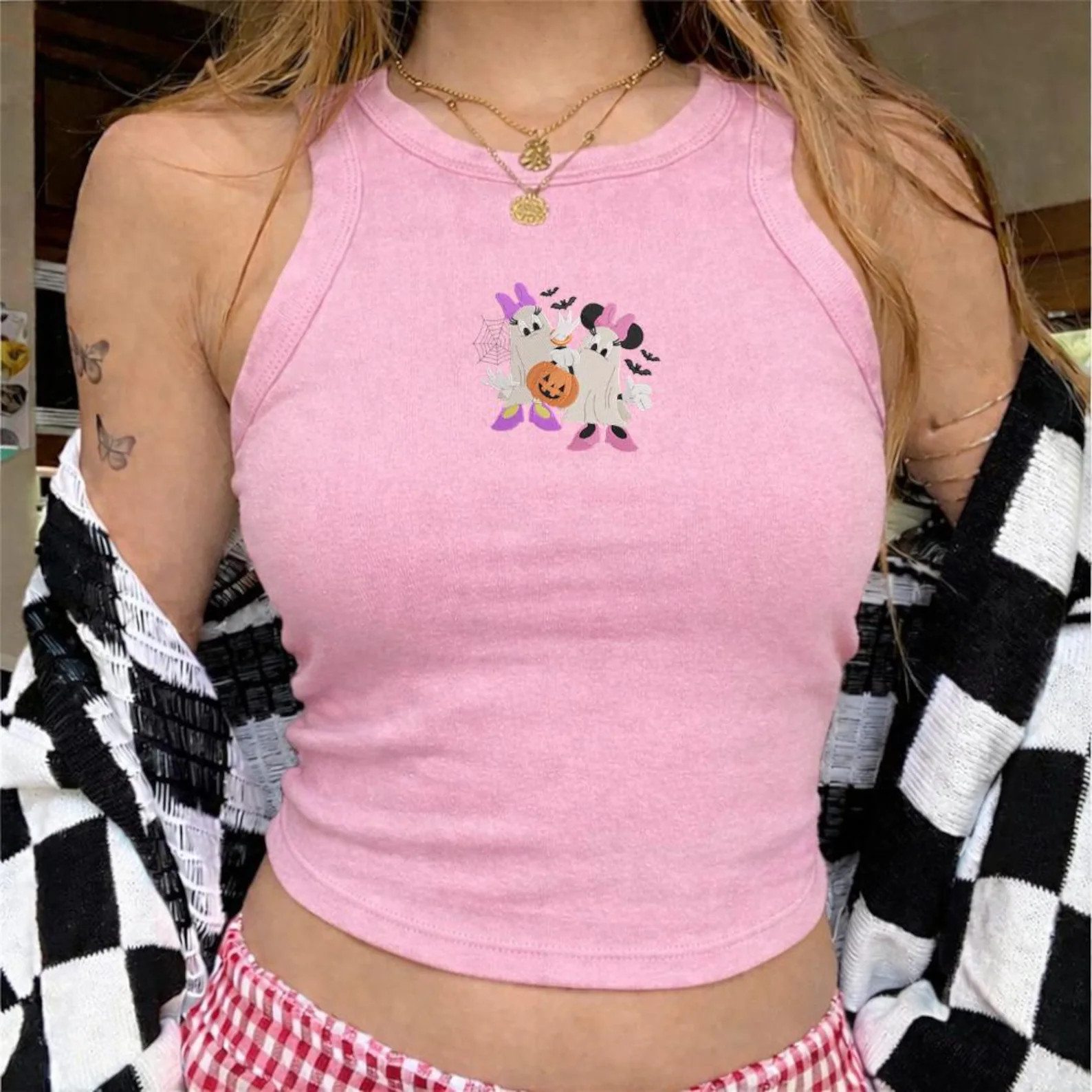 Ghost Mickey & Minnie Embroidered Tank Top, Disney Halloween Pink Baby Tee, Cute Spooky Disney Sh... | Etsy (Global)