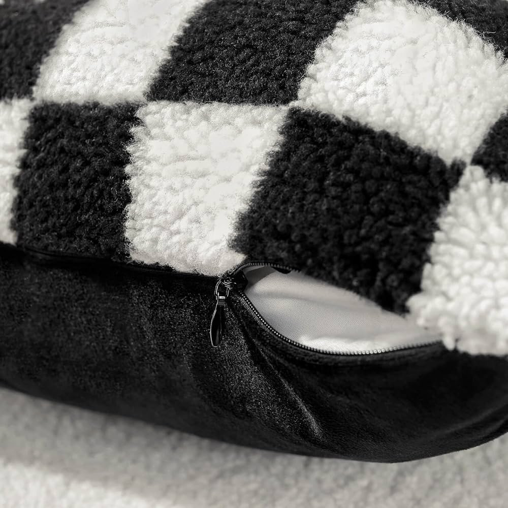 AmHoo Pack of 2 Decorative Throw Pillow Covers Checkerboard Luxury Super Soft Faux Fur Wool Set C... | Amazon (US)