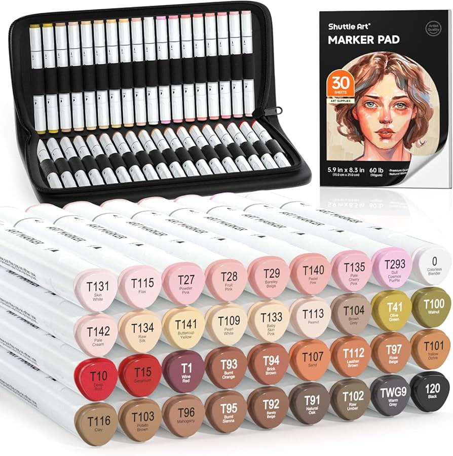 Shuttle Art 36 Colors Skin Tone&Hair Art Markers, Dual Tip Alcohol Based Marker Pen Set Contains ... | Amazon (US)