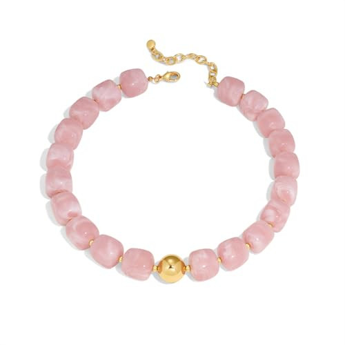 ENSKEFEN Pink Chunky Beaded Necklace for Women Trendy Boho Big Large Resin Bead Choker Necklaces Summer Beach Necklaces Statement Bead Necklace Jewelry | Amazon (US)
