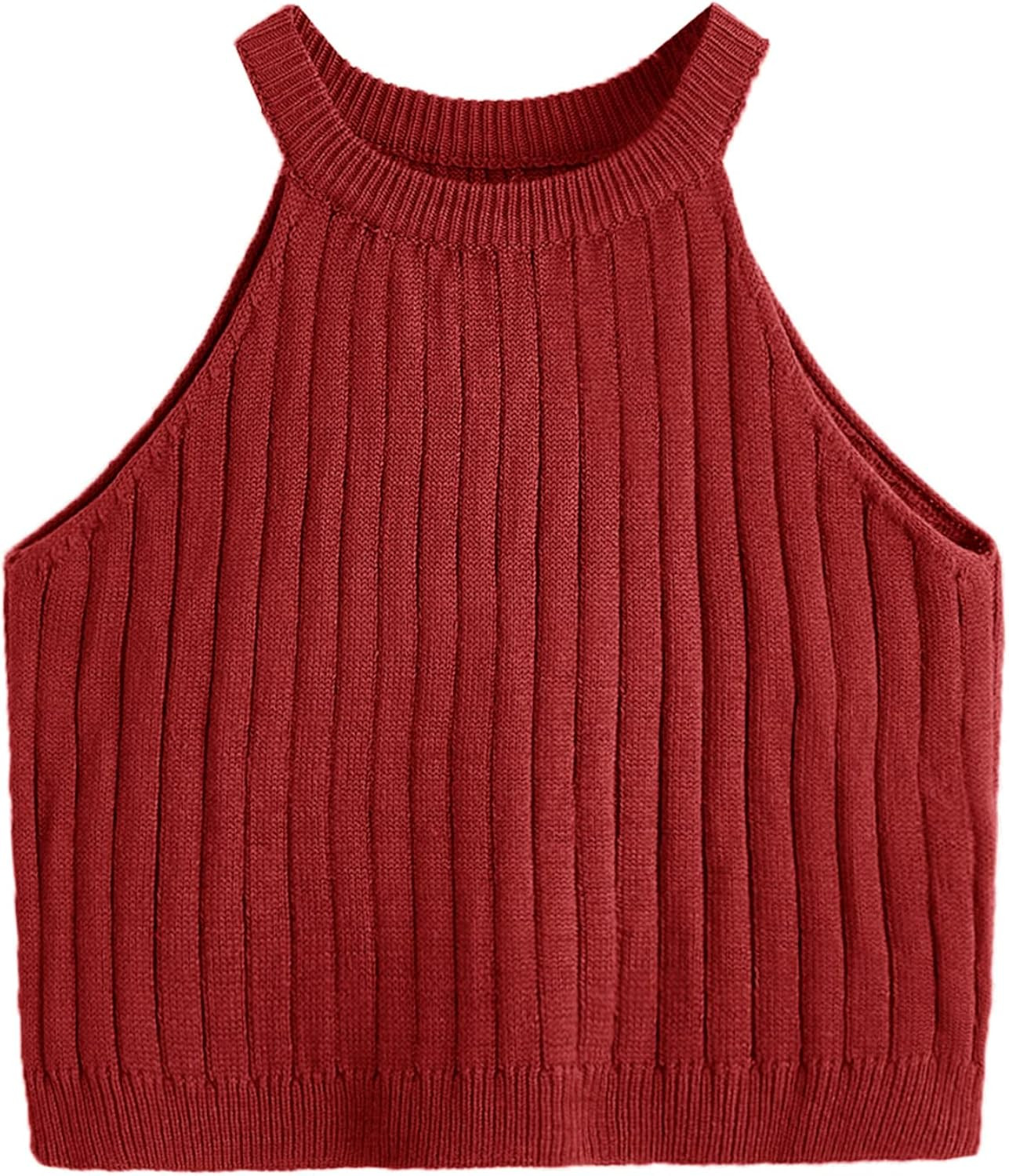 SweatyRocks Women's Knit Crop Top Ribbed Sleeveless Halter Neck Vest Tank Top | Amazon (US)