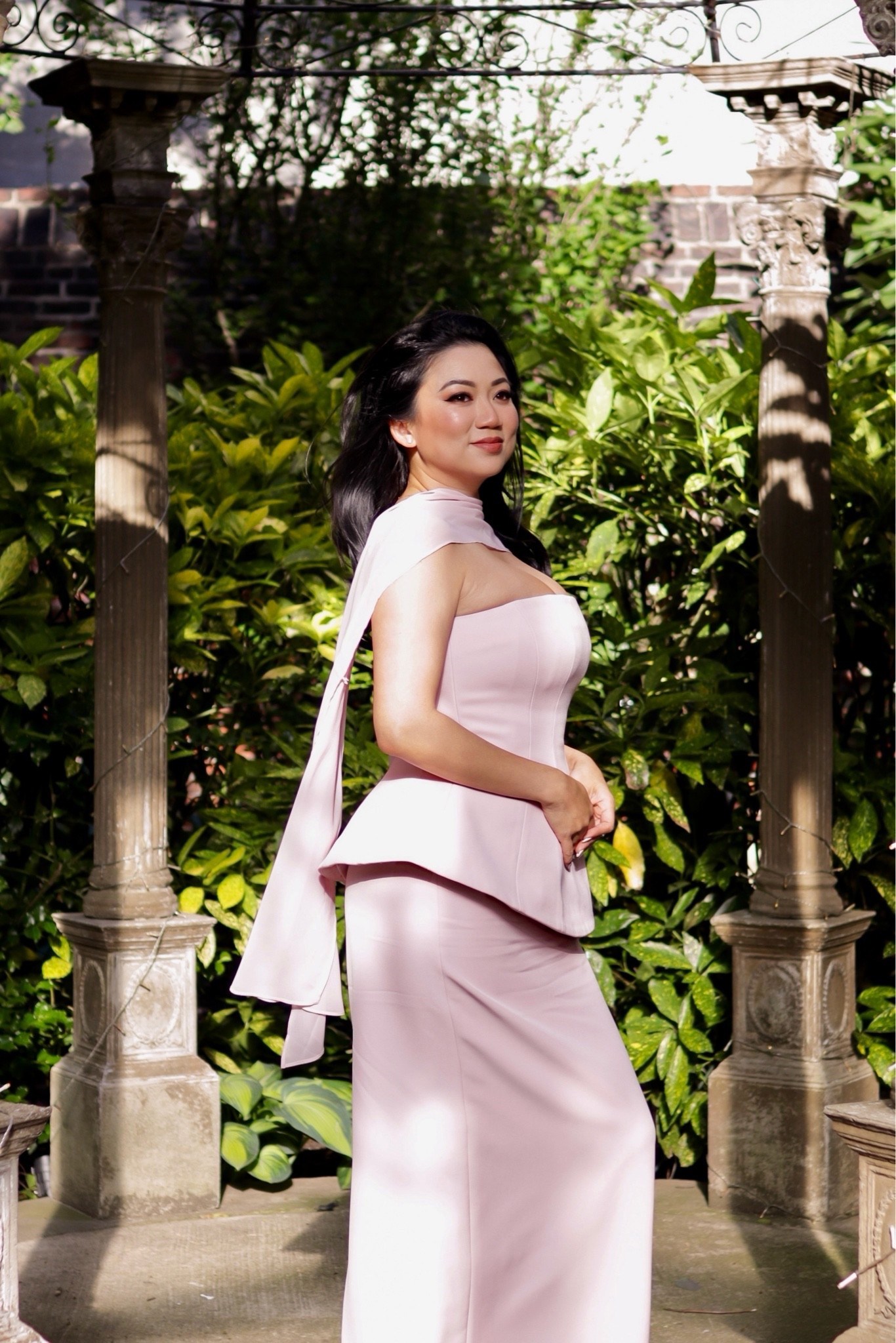 Farron Light Pink Bandeau Corset Maxi Dress // Ultra feminine and sophisticated sculptured dress in a light pink scuba crepe material. Featuring a bandeau neckline, a structured corseted bodice, maxi skirt, and a scarf detail. Wearing size 6 from Club London.

#LTKootd #LTKWedding #LTKgrwm