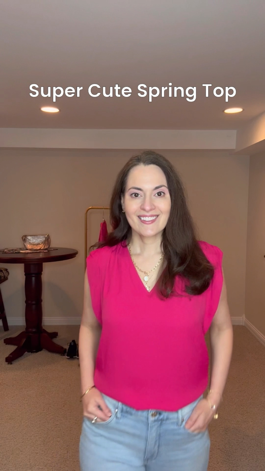 spring outfits 2026 - Cute cap sleeve v-neck top for Spring. I’m wearing the color pinkberry - comes in number of colors and prints. I’m wearing size XS  

#LTKootd #LTKSaleAlert #LTKOver40