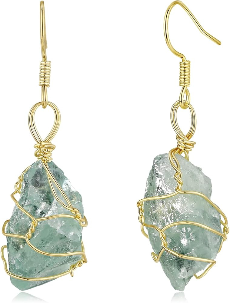 SISMIURRA Stone Earrings For Women 14K Gold Healing Crystal Irregular Earrings Handmade Natural Raw  | Amazon (US)