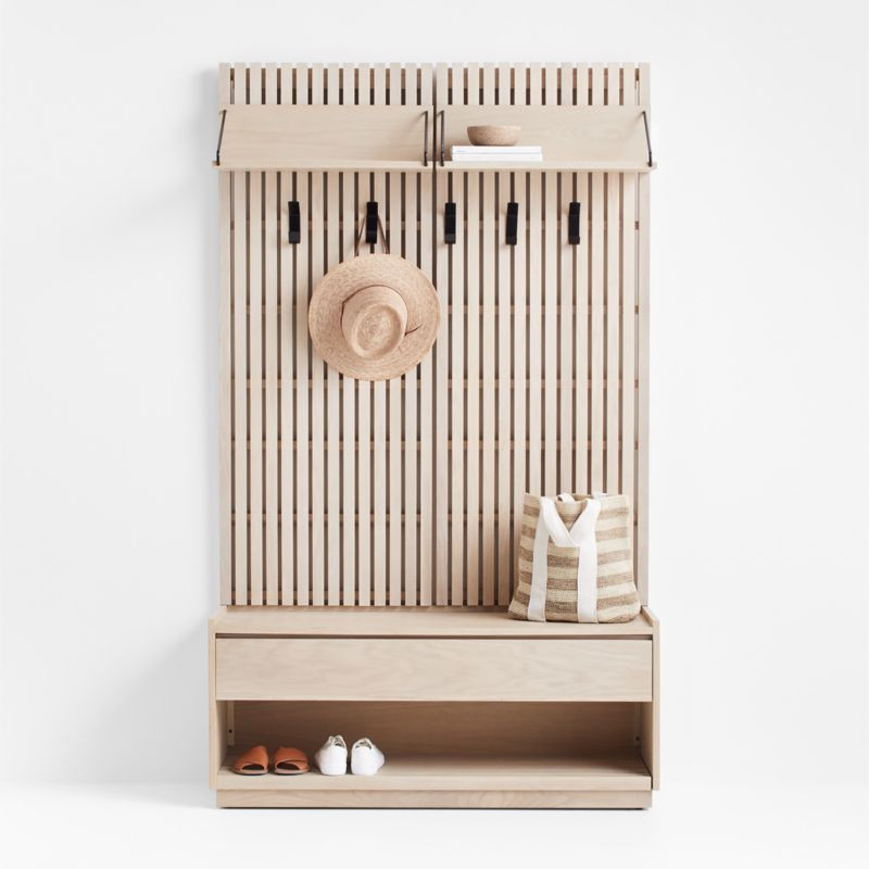 Batten White Oak Storage Bench and Panel Set with Reversible Shelf + Reviews | Crate & Barrel | Crate & Barrel